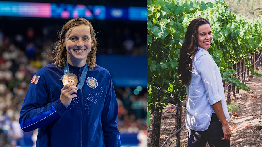 Olympic swimmer Katie Ledecky (left) hopes to surpass the 12 medals won by Gaderian Wines co-founder Natalie Coughlin Hall.